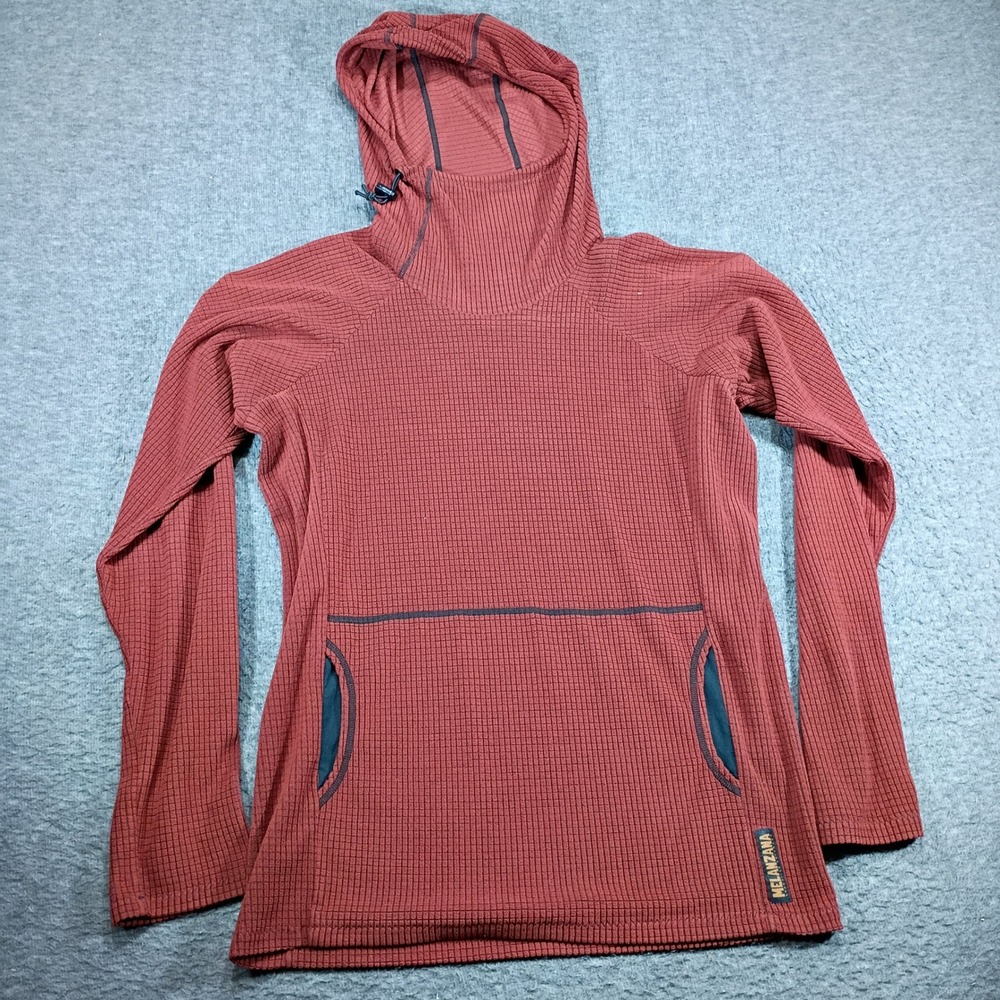 Melanzana Microgrid Fleece Hoodie Men Small Rust Orange Red Waffle Knit Gorpcore